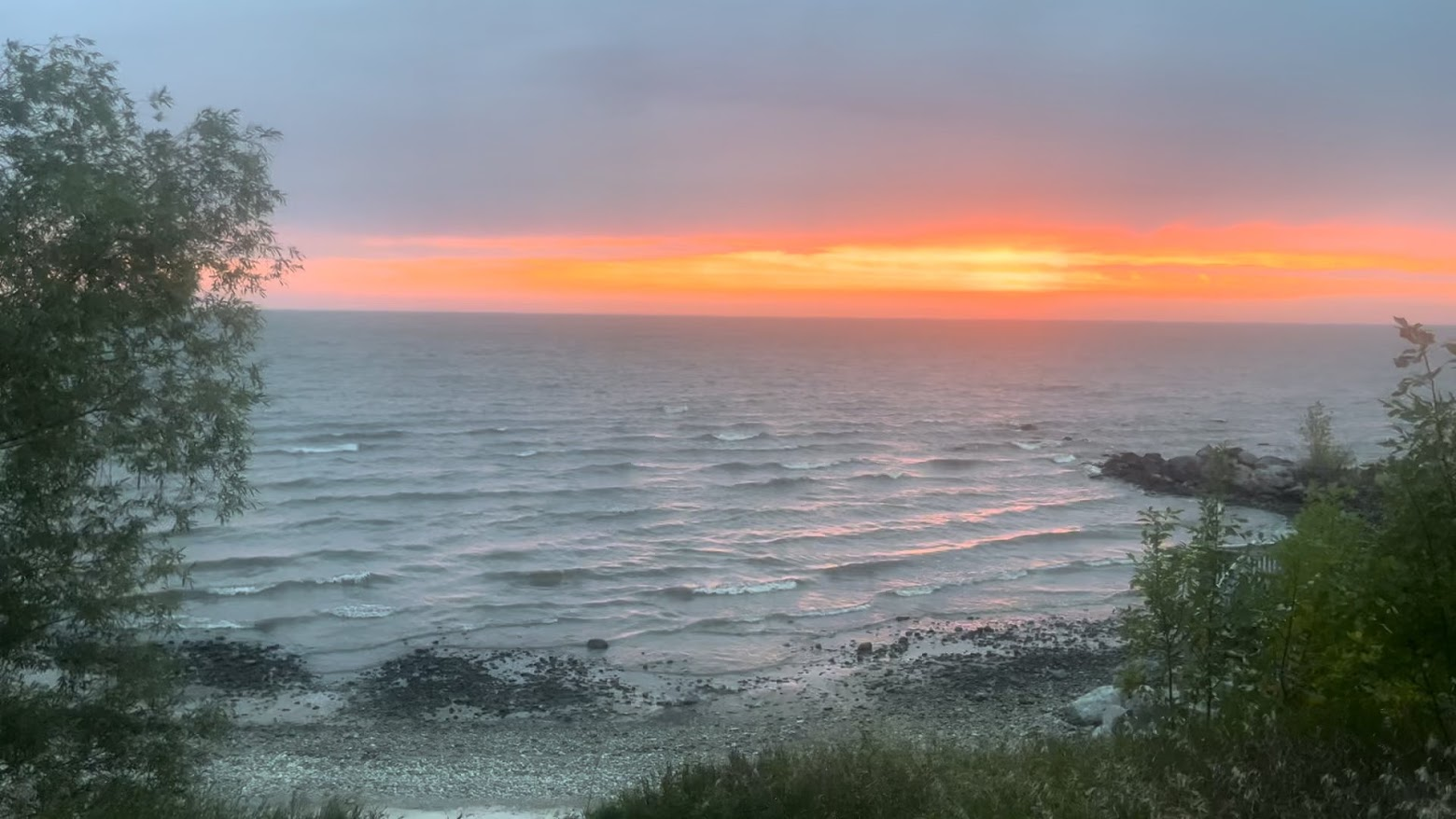 Orange sunset over the lake